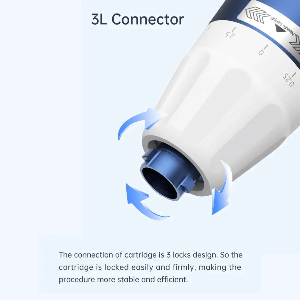 Close-up of 3L Connector – the locking system that ensures the needle cartridge on Dr. Pen A11 attaches securely and safely during treatment.