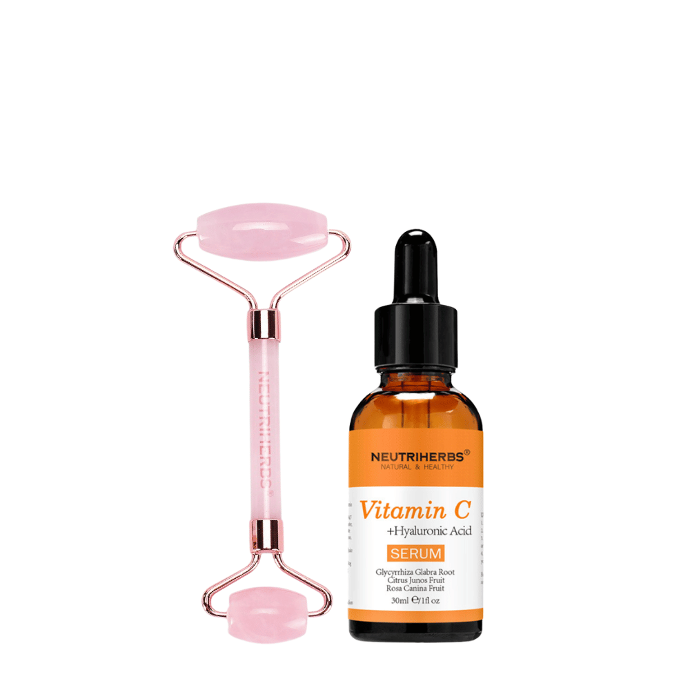 Face Massage Roller Glow Kit with rose quartz roller and Vitamin C Serum