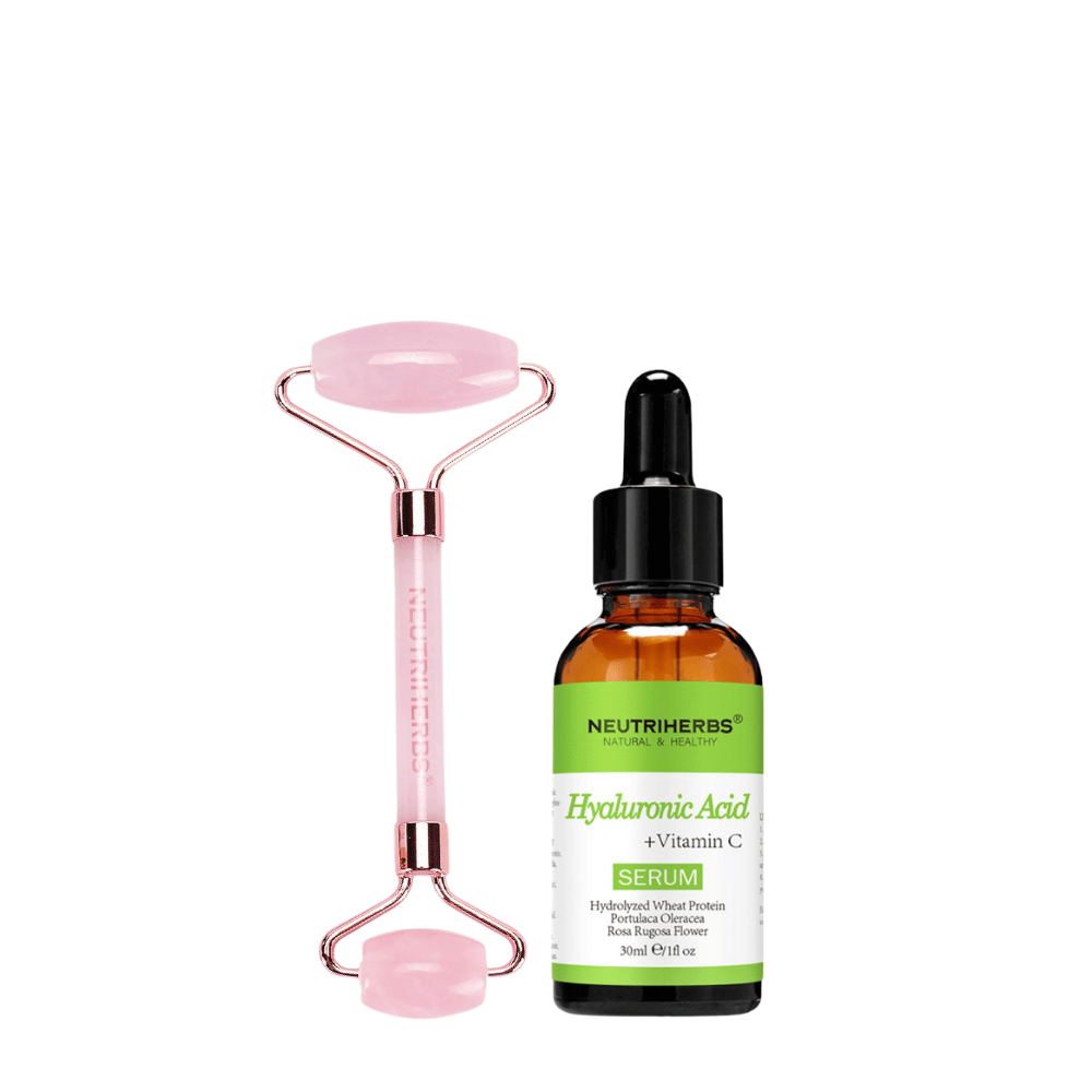 Face Massage Roller Hydration Kit with rose quartz roller and Hyaluronic Acid Serum