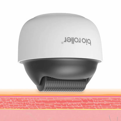 Bio Roller G4 microneedling-roller showing how the microneedles penetrate the skin's surface to stimulate collagen and improve skin structure.