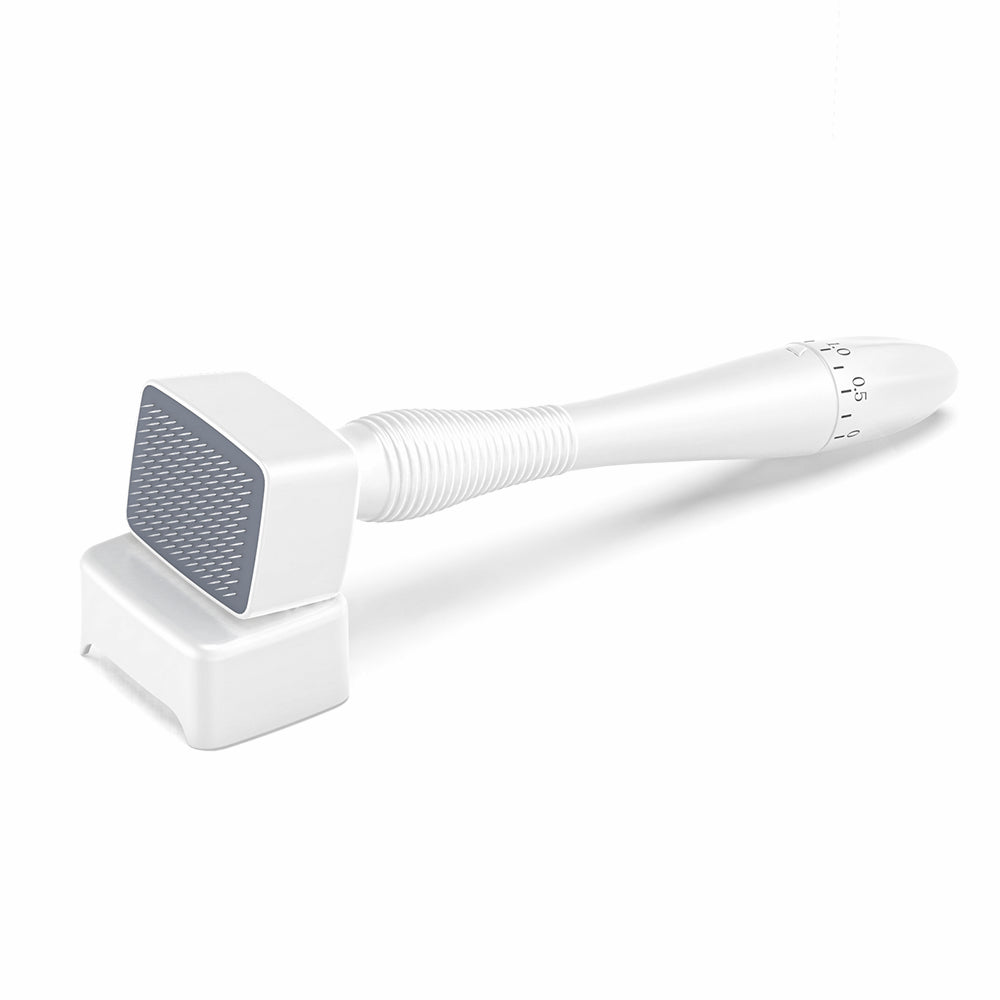 Dermastamp DRS 140A microneedling tool with adjustable needle length and included stand for precise skin treatment.