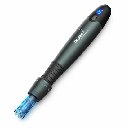 Dr. Pen A20 microneedling-pen with blue needle head, digital display, and adjustable needle depth for advanced skin rejuvenation and collagen stimulation.