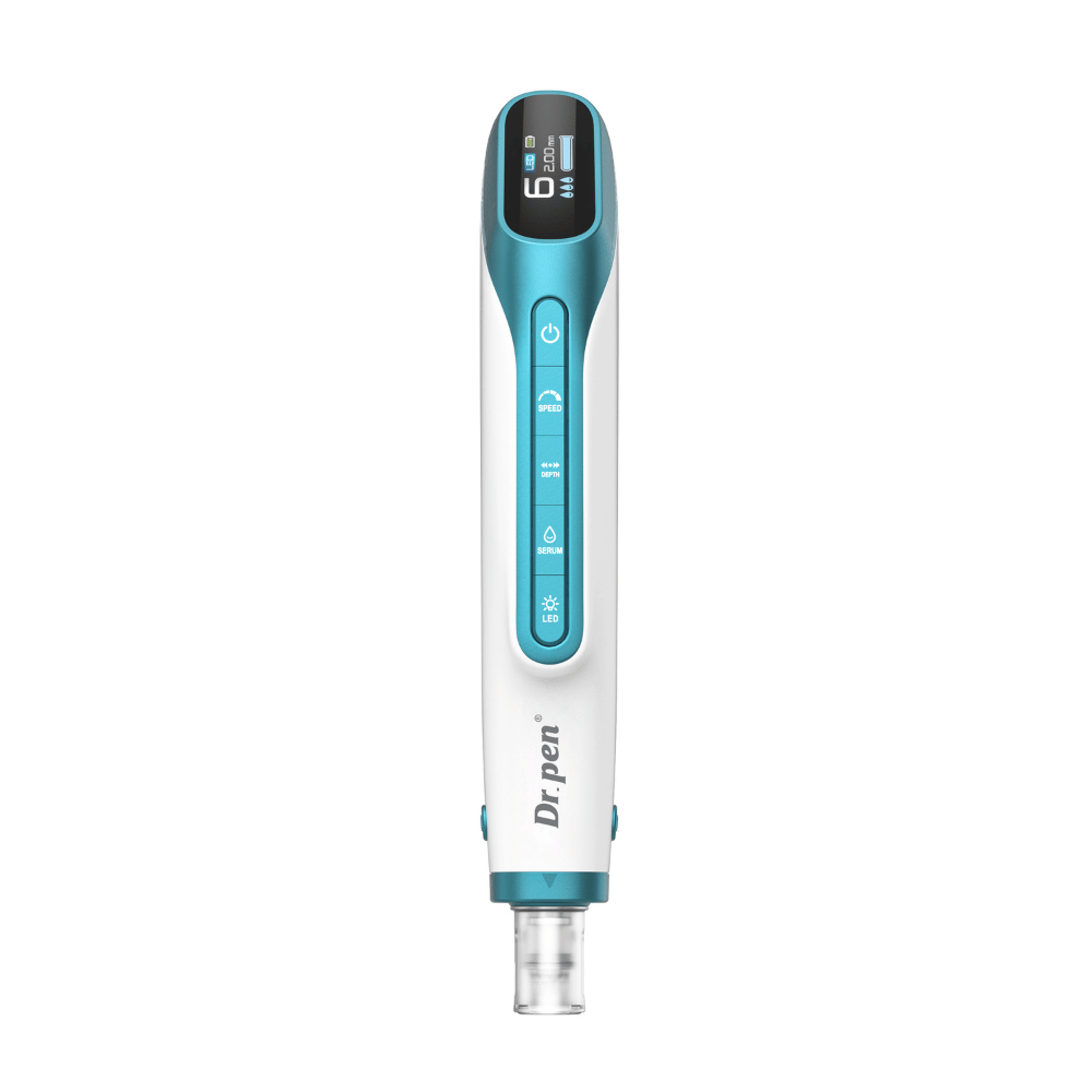 Dr. Pen H6 microneedling pen viewed from the front with digital display and control buttons.