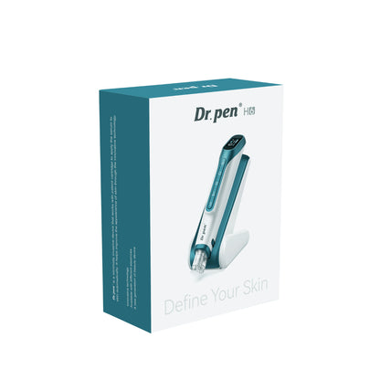 Dr. Pen H6 Hydra Pen in original packaging with an image of the microneedling pen and accompanying stand.