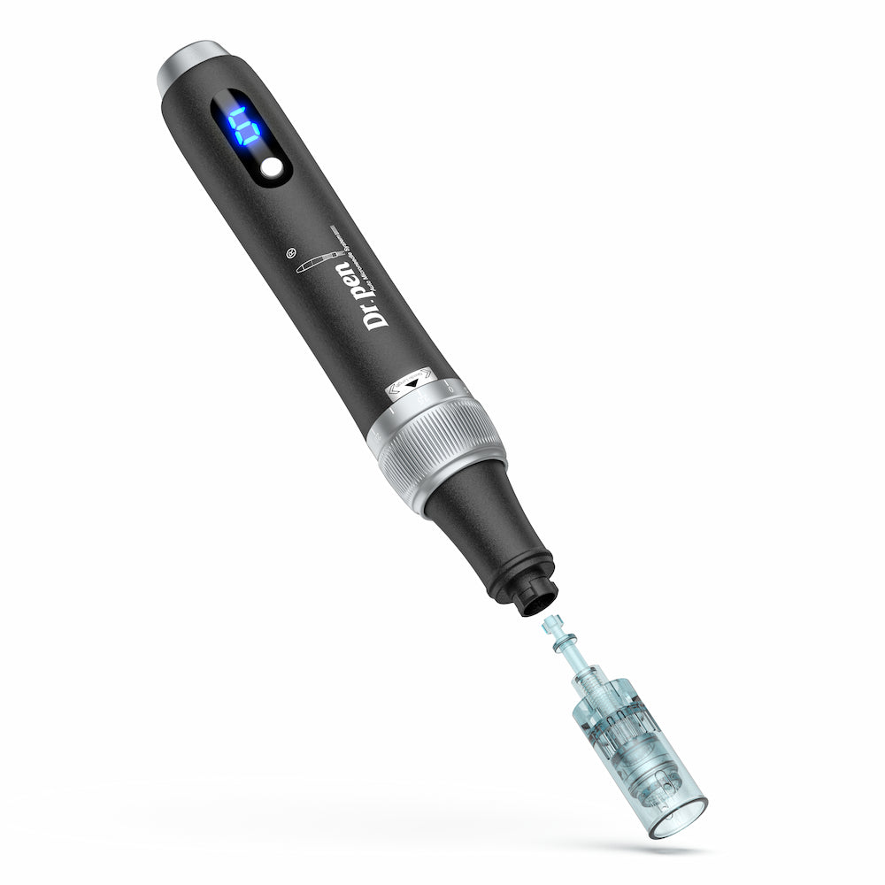 Dr. Pen M7S microneedling dermapen in black with removable needle head for professional skin treatment.