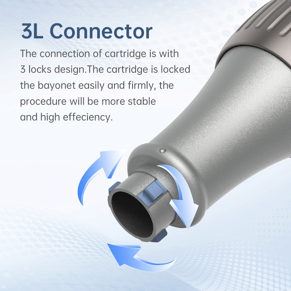 Dr. Pen M8S with 3L connection and improved locking system making the needle cartridges stable and secure for precise microneedling.
