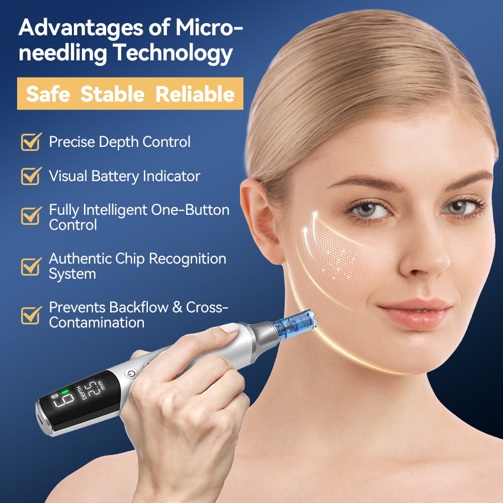 Dr. Pen M9 dermapen with advanced microneedling technology, adjustable needle depth, and anti-backflow needle cartridge for safe skin treatment.