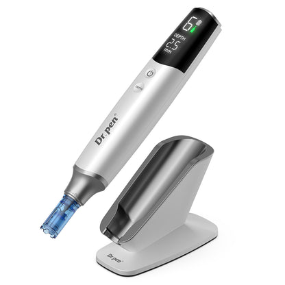 Dr. Pen M9 microneedling pen with digital display and included stand for safe and professional microneedling at home or in the clinic.