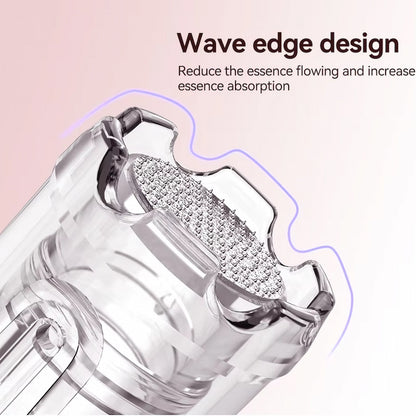 Close-up of Dr. Pen needle head with wave edge design that reduces spillage and improves skin absorption during microneedling.