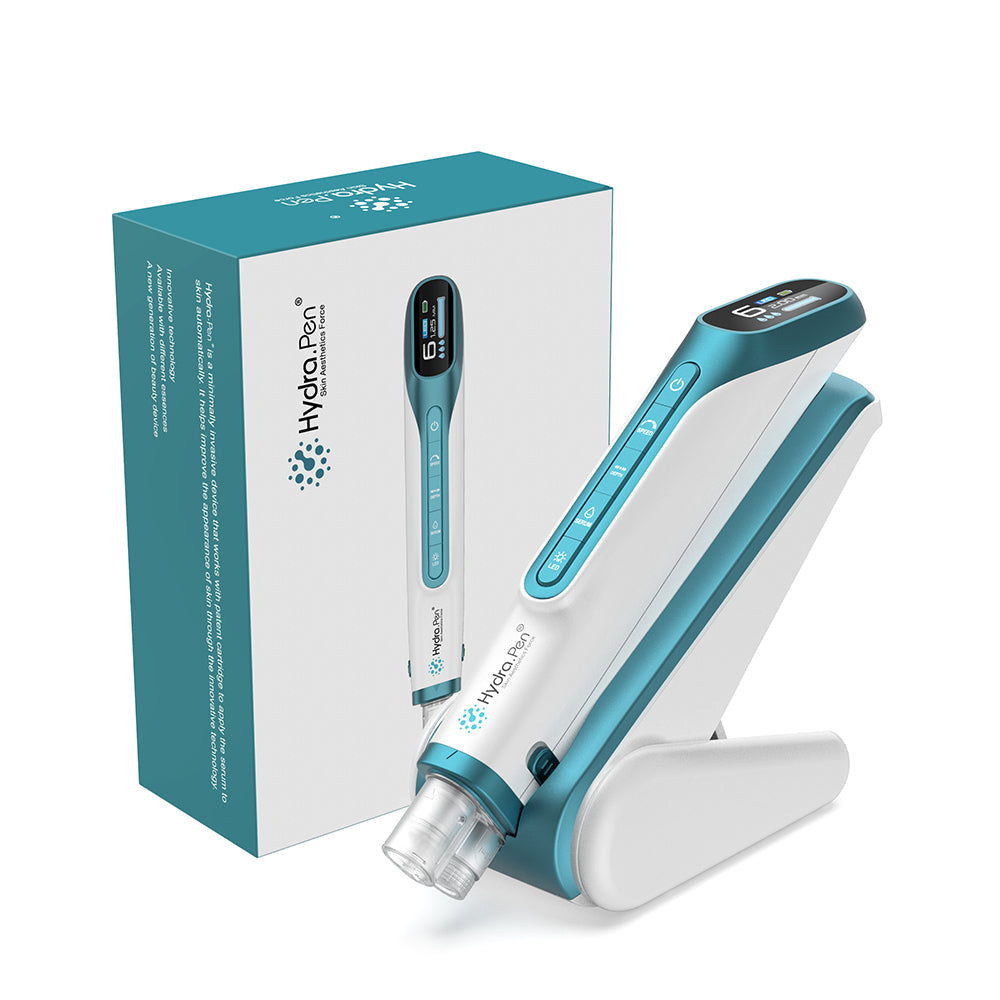 Hydra Pen H6 microneedling and hydra-infusion device along with packaging, designed for advanced serum delivery, skin rejuvenation, and professional skincare treatment.