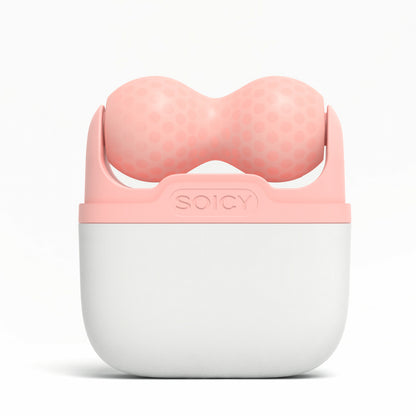 Ice Roller Soicy S30 in pink – cooling facial roller in storage case seen from the front, ideal for reducing swelling and providing a tightening effect.