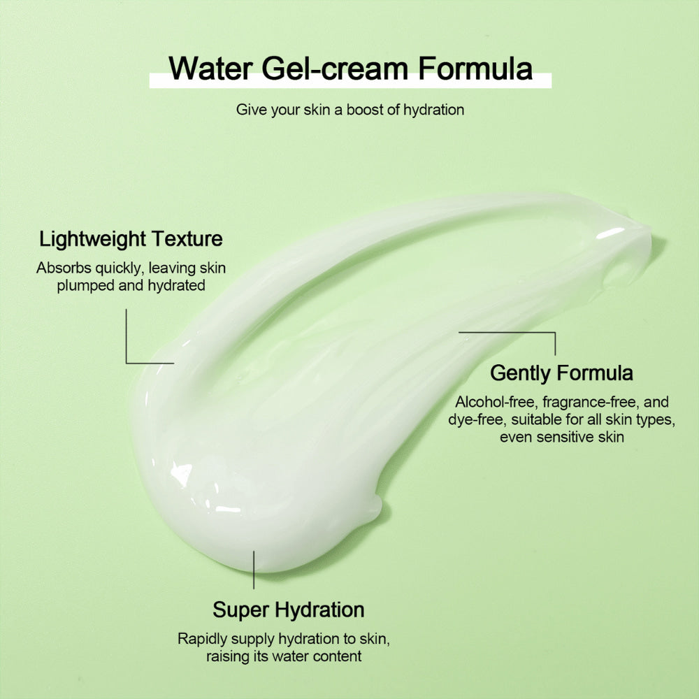 Illustration of the lightweight gel texture in Neutriherbs 4D Hyaluronic Acid Gel Moisturizer. The water-based gel cream absorbs quickly, provides intense hydration, and leaves the skin soft, plump, and fresh. The formula is gentle and suitable for all skin types, even sensitive skin.