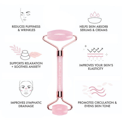 Neutriherbs pink quartz roller for facial massage that complements the daily skincare routine.