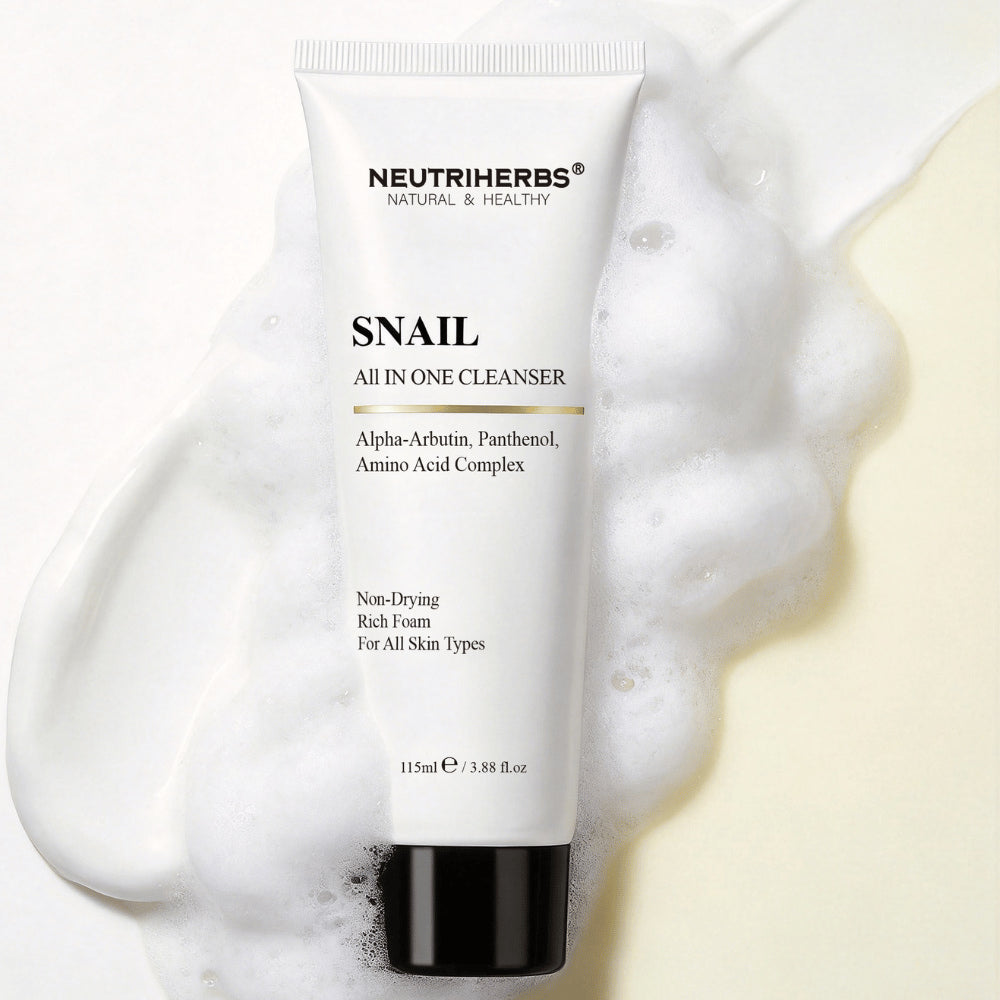 Neutriherbs Snail All In One Cleanser with cleansing foam – gentle facial cleanser that effectively removes dirt, sebum, and makeup without drying out the skin.
