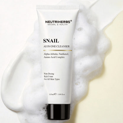 Neutriherbs Snail All In One Cleanser with cleansing foam – gentle facial cleanser that effectively removes dirt, sebum, and makeup without drying out the skin.